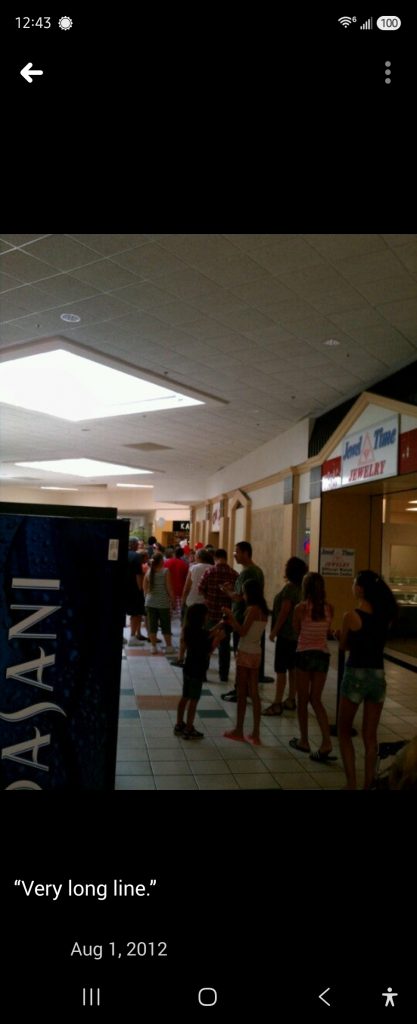 screenshot from Swarm of long line at Chick-Fil-A on Wednesday, August 1, 2012 at Regency Mall, Racine Wisconsin.